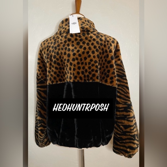 🎉HP🎉New! UGG Leopard Animalia Sherpa Fuzzy Zip Jacket Size Medium🐆🖤 - Picture 7 of 11